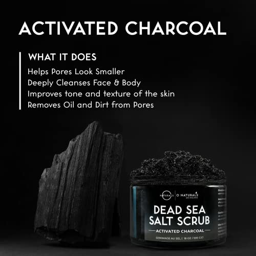 O Naturals Activated Charcoal Mens Body Scrub, Dead Sea Salt Scrub for Men, Anti-Aging Mens Skin Care, Charcoal Natural Body Exfoliating Scrub, Mens Face Scrub, Hand scrub & Body Polish 18oz - Image 7