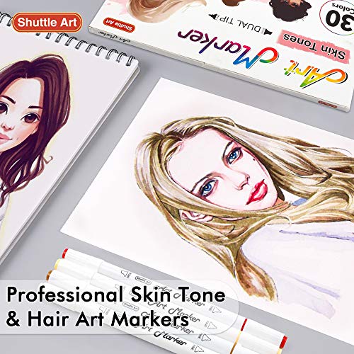Shuttle Art 30 Colors Skin Tone&Hair Art Markers, Dual Tip Alcohol Based Flesh Color Marker Pen Set Contains 1 Blender Perfect for Kids & Adults Portrait,Comic, Anime, Manga, Illustration - Image 5