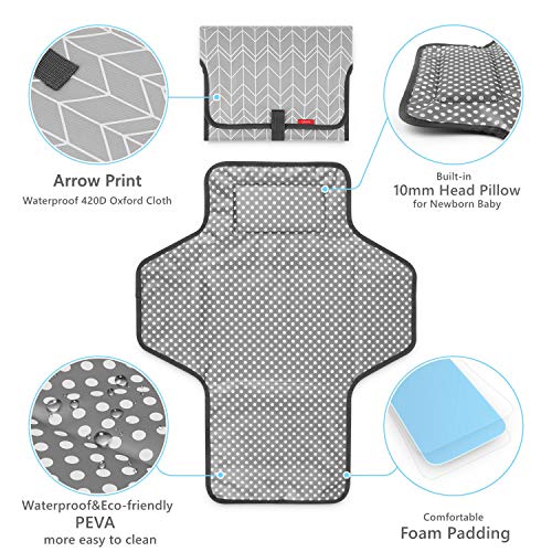 Portable Changing Pad for Baby|Travel Baby Changing Pads for Moms, Dads|Waterproof Portable Changing Mat with Built-in Pillow|Excellent Baby Shower/Registry Gifts - Image 5